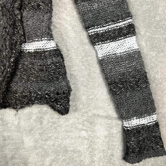 Free People Cardigan Sweater Womens M Wool Blend Chunky Knit Dark Grey Striped - Picture 6 of 11
